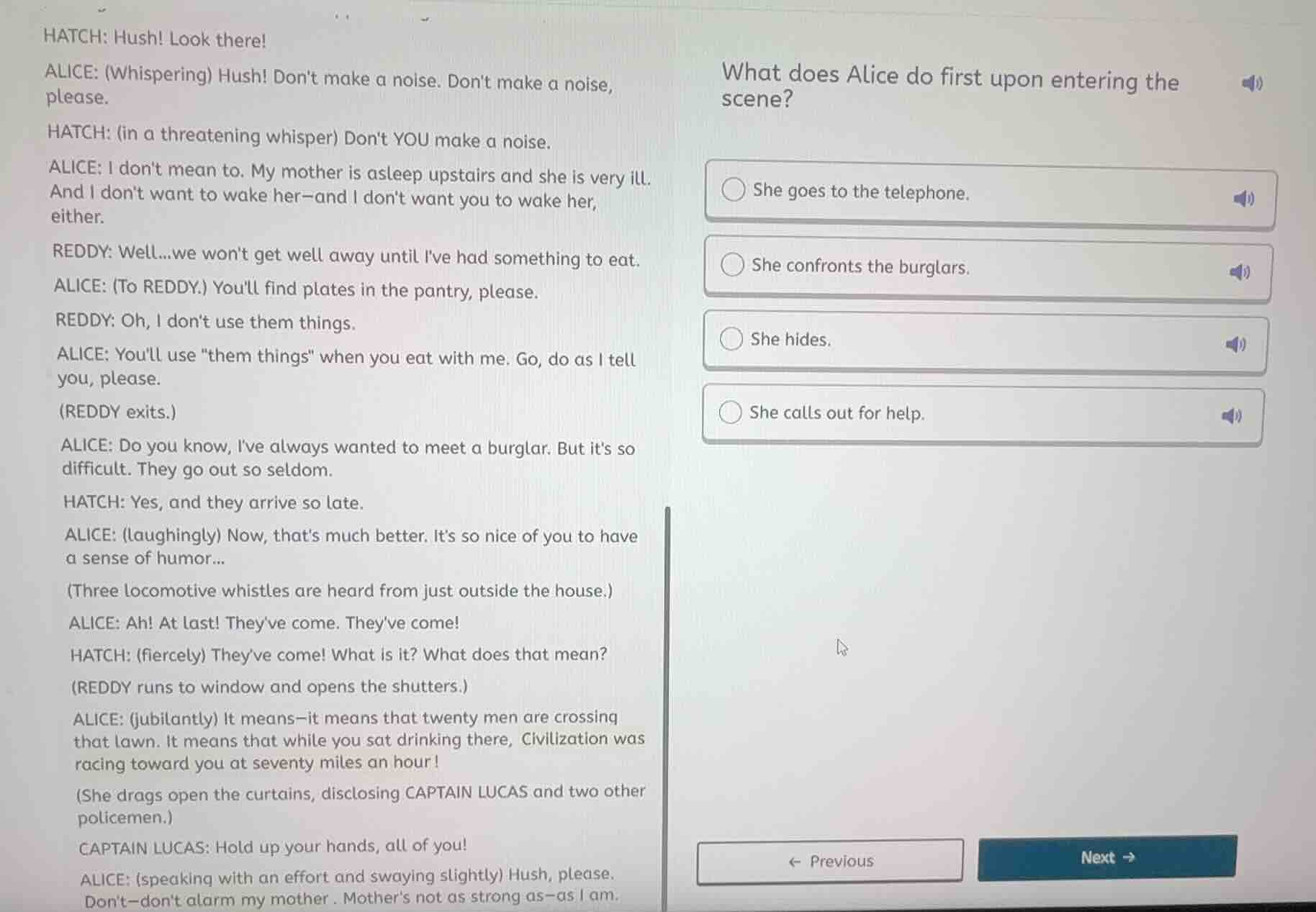 hatch: hush! look there! alice: (whispering) hush! dont make a noise. d…