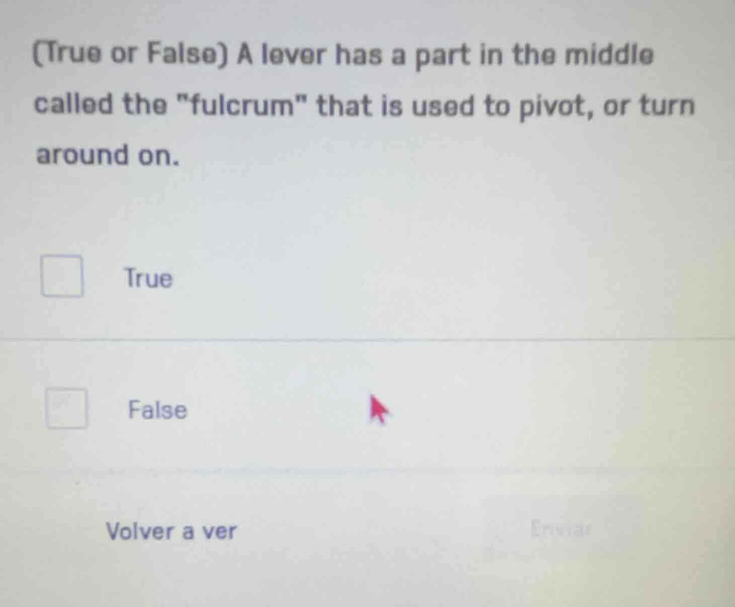 (true or false) a lever has a part in the middle called the \fulcrum\ t…