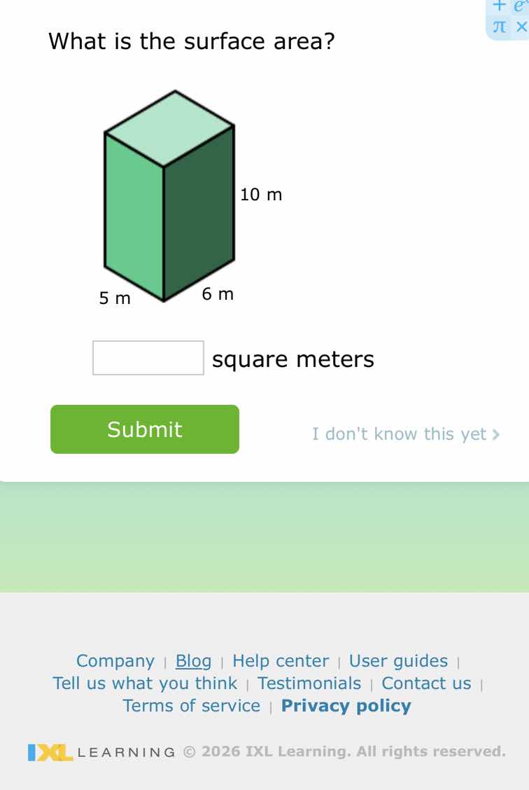 what is the surface area? image of a rectangular prism with length 5 m,…