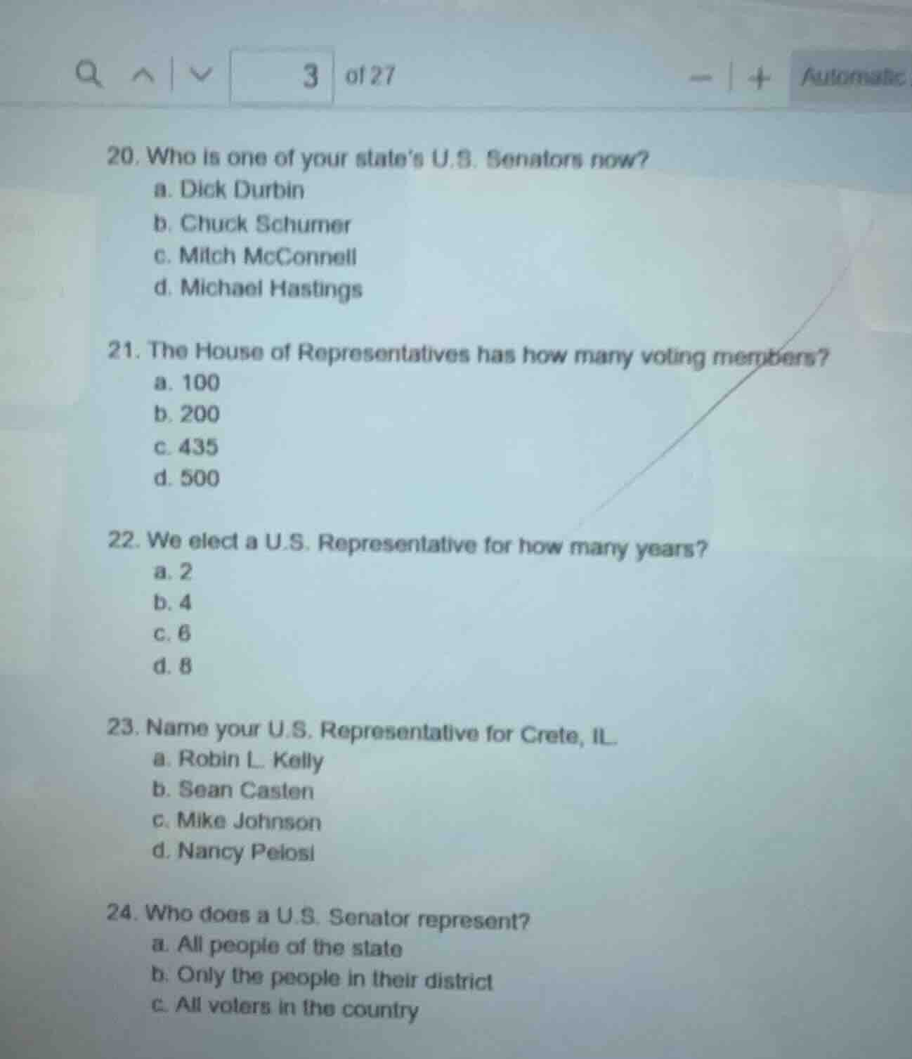 20. who is one of your state’s u.s. senators now? a. dick durbin b. chu…