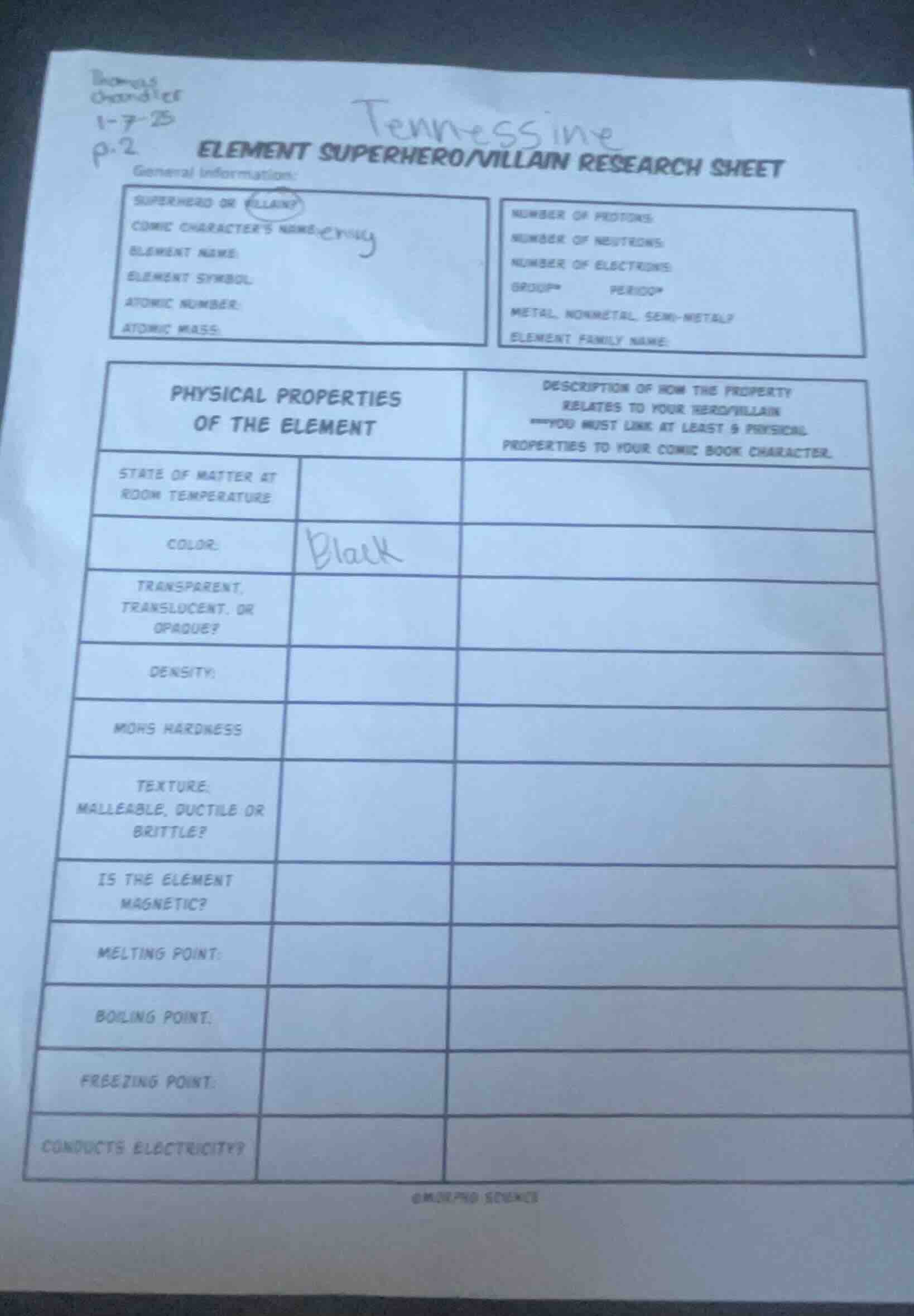 element superhero/villain research sheet general information: superhero…