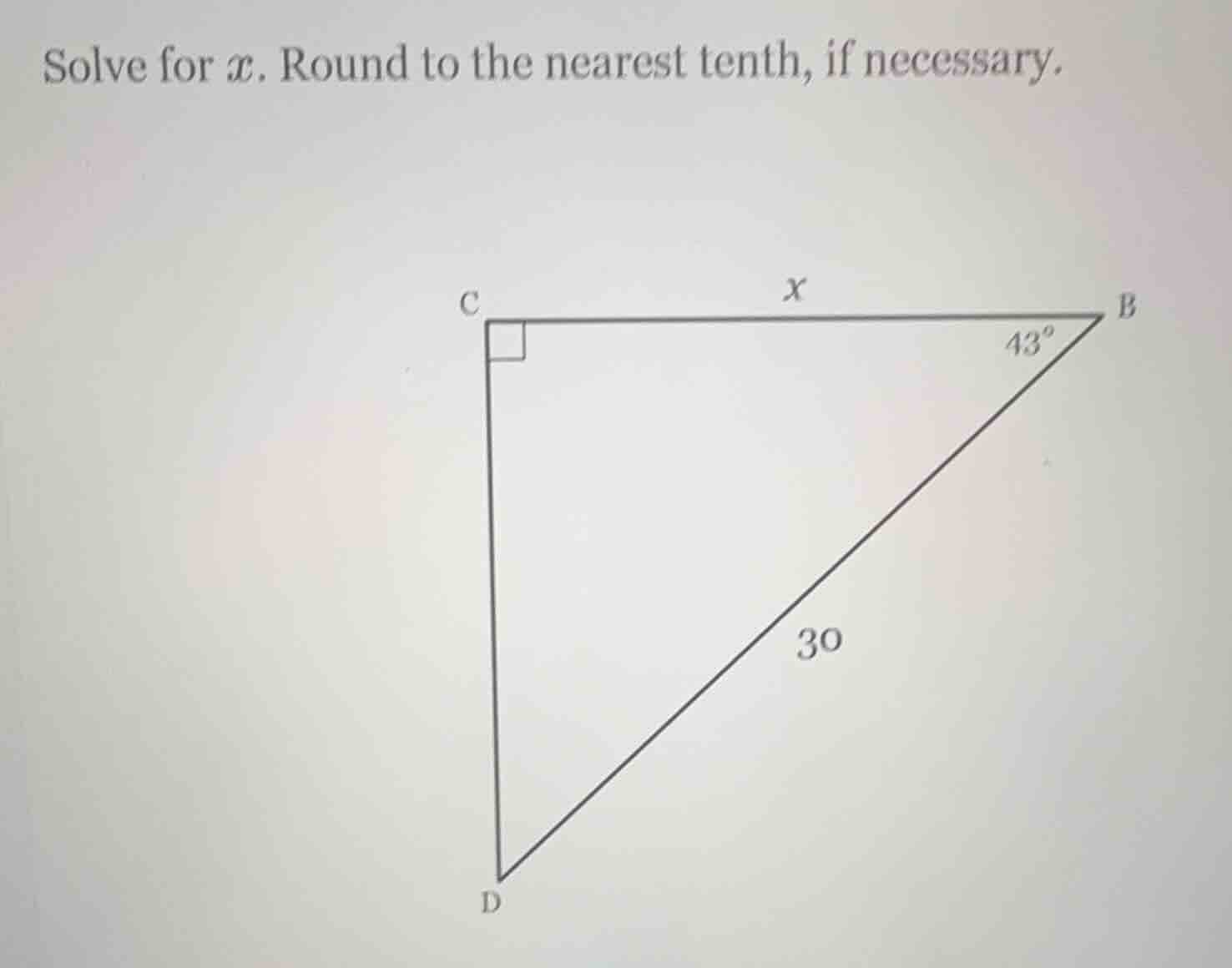 solve for x. round to the nearest tenth, if necessary. triangle image w…