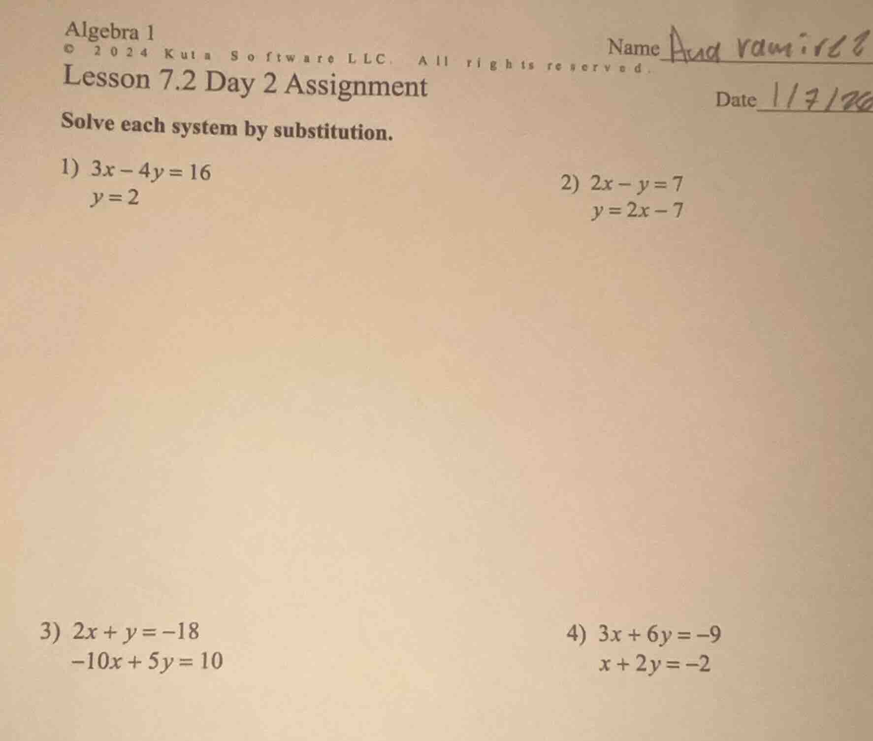 algebra 1 © 2024 kuta software llc. all rights reserved. name ana ramir…