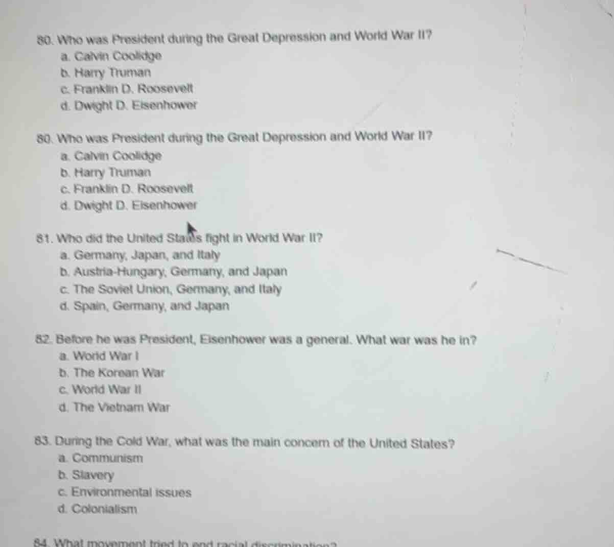 80. who was president during the great depression and world war ii? a. …