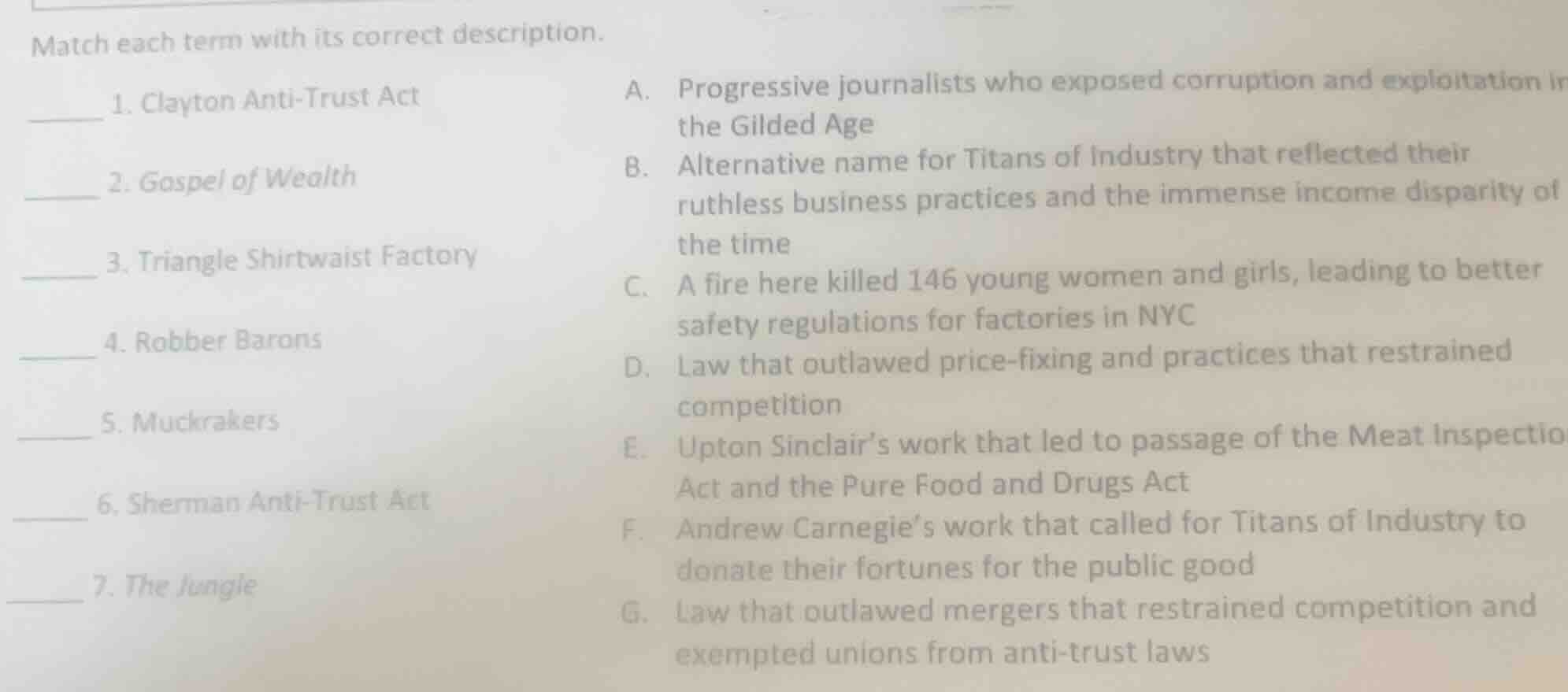 match each term with its correct description. ______ 1. clayton anti - …