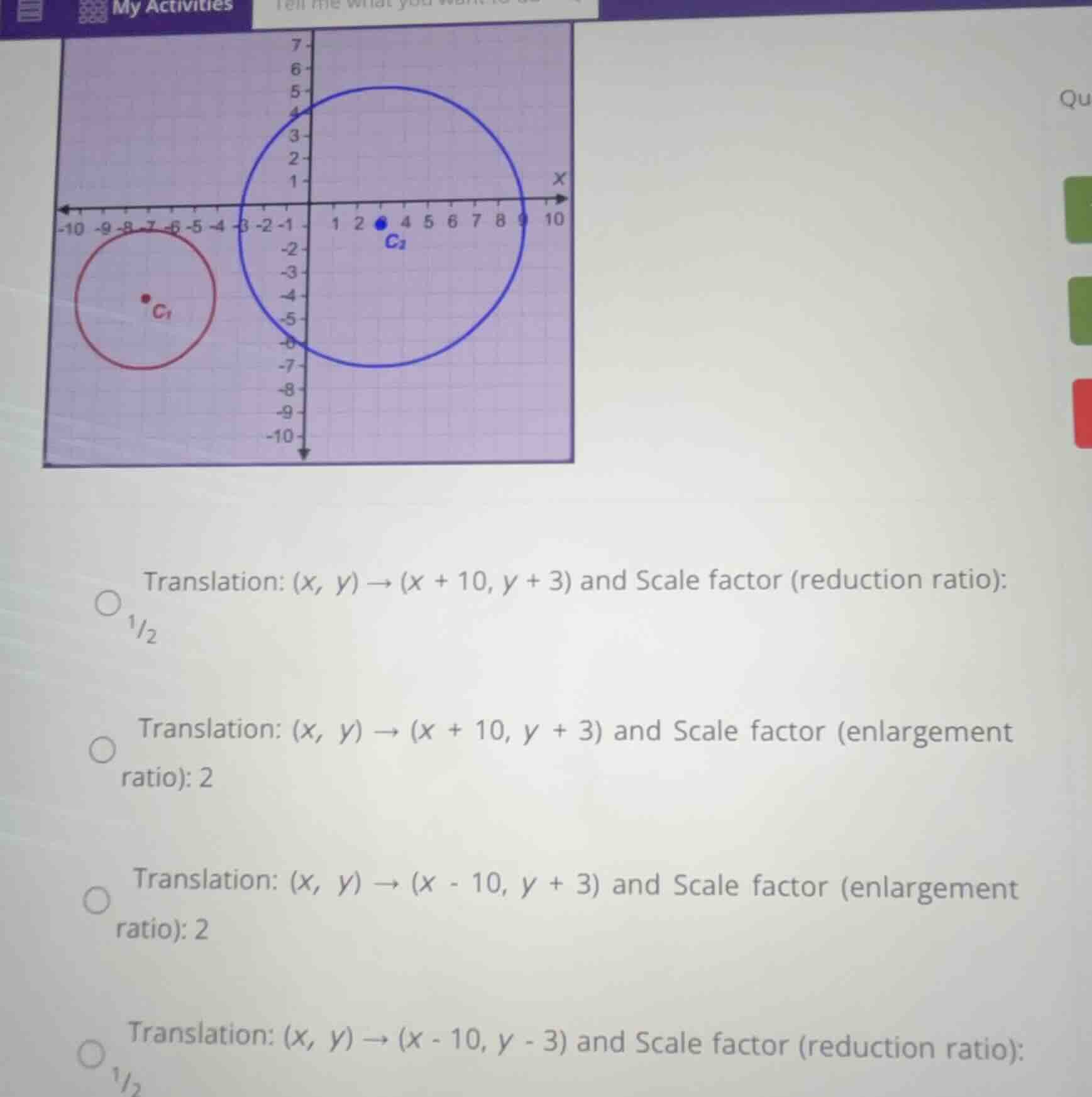 translation: (x, y) → (x + 10, y + 3) and scale factor (reduction ratio…