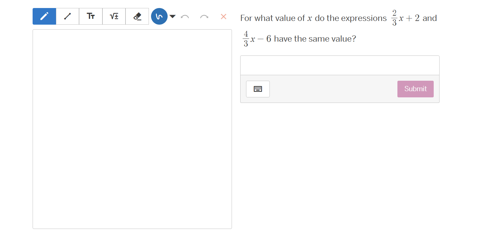 for what value of x do the expressions \\(\\frac{2}{3}x + 2\\) and \\(\…