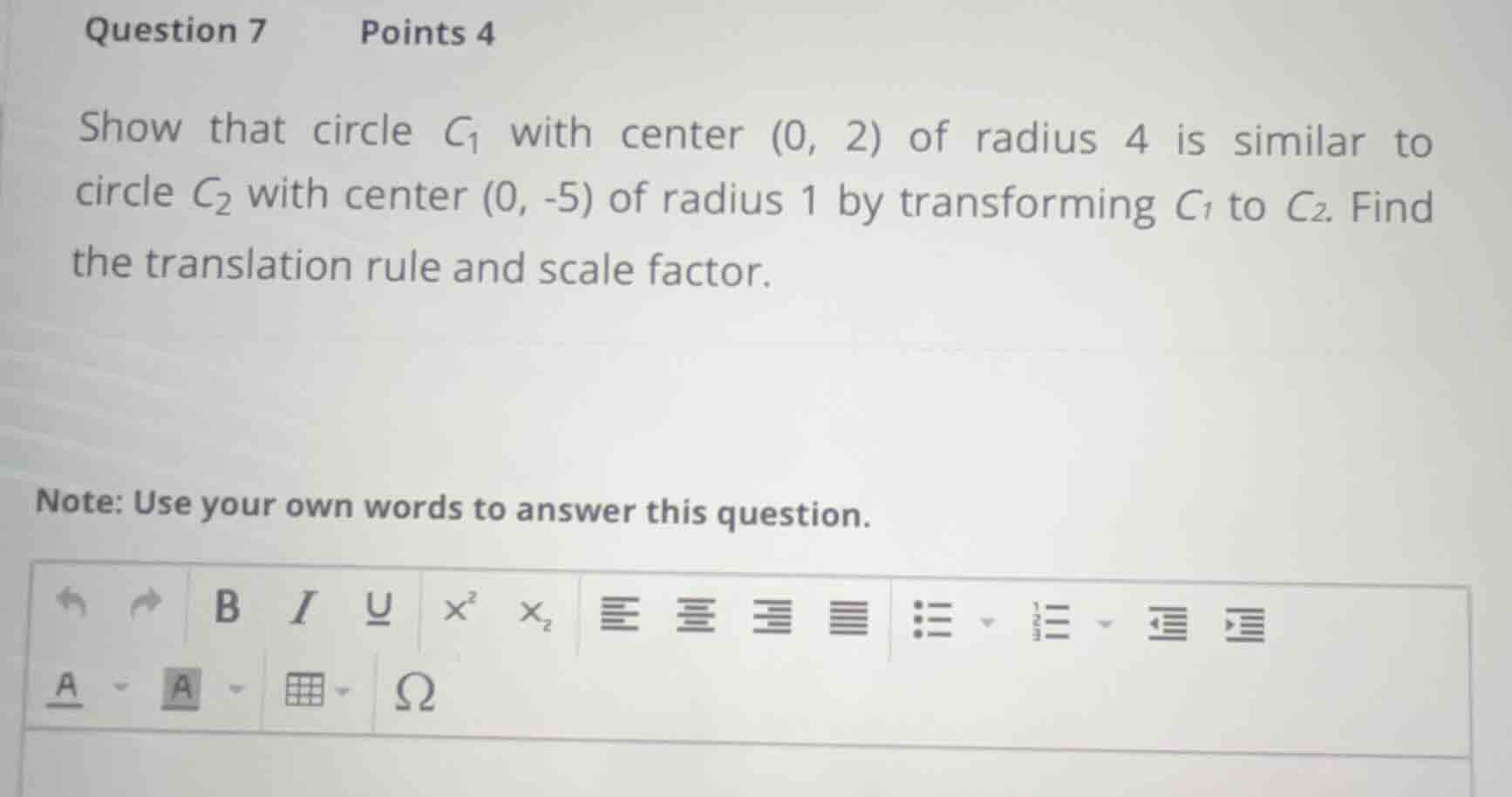 question 7 points 4 show that circle $c_1$ with center $(0, 2)$ of radi…