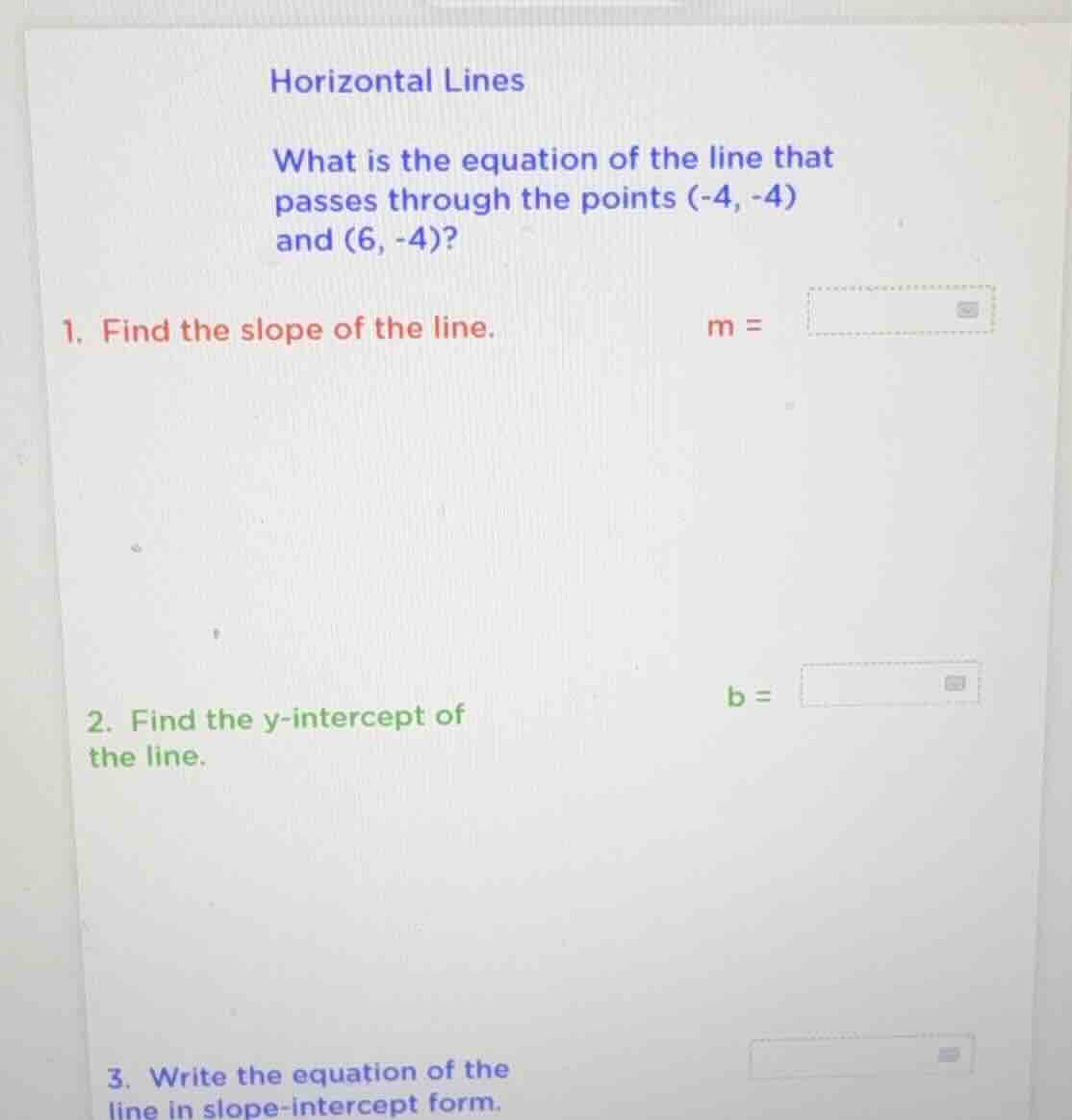 horizontal lines what is the equation of the line that passes through t…