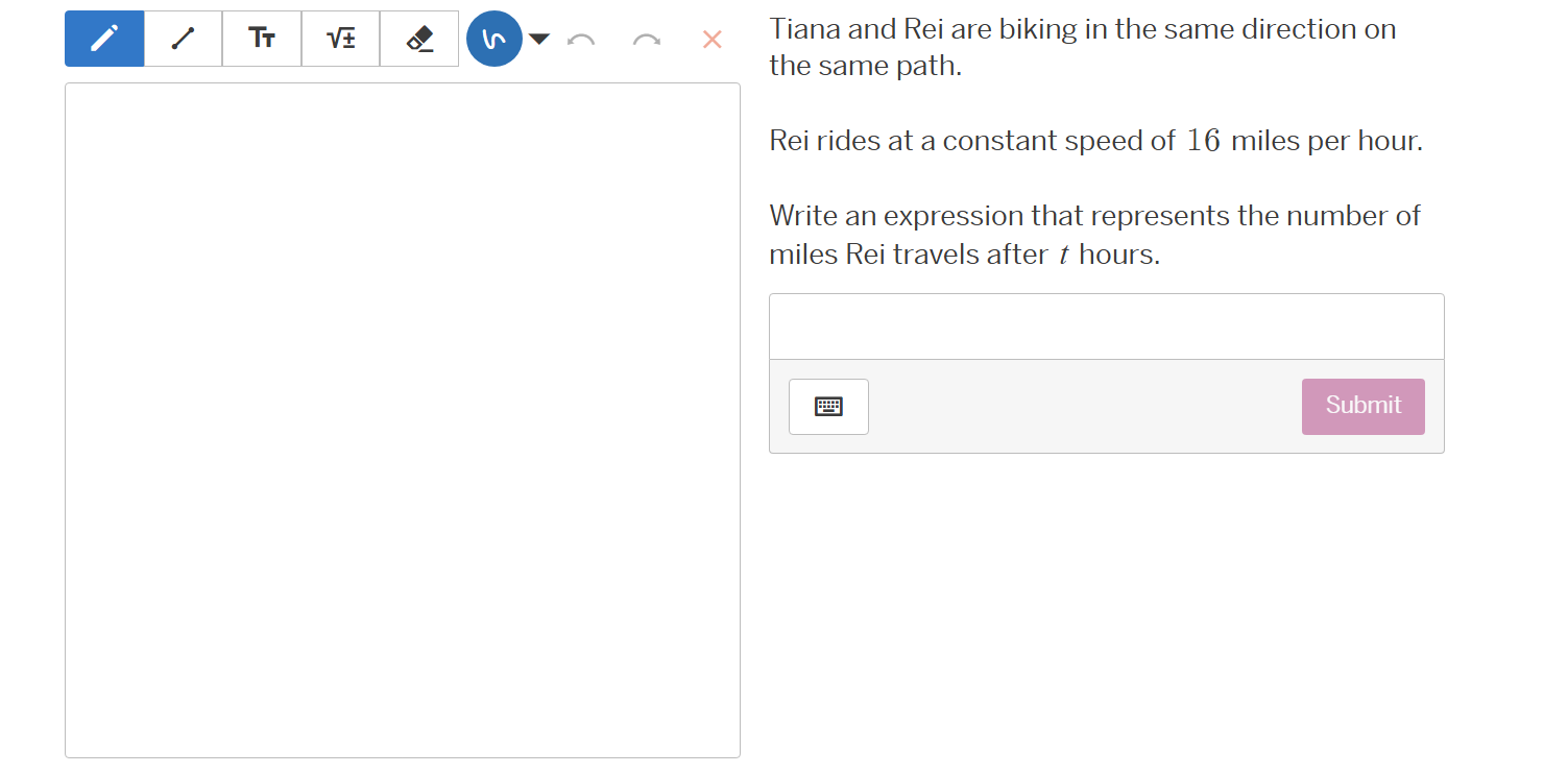 tiana and rei are biking in the same direction on the same path. rei ri…