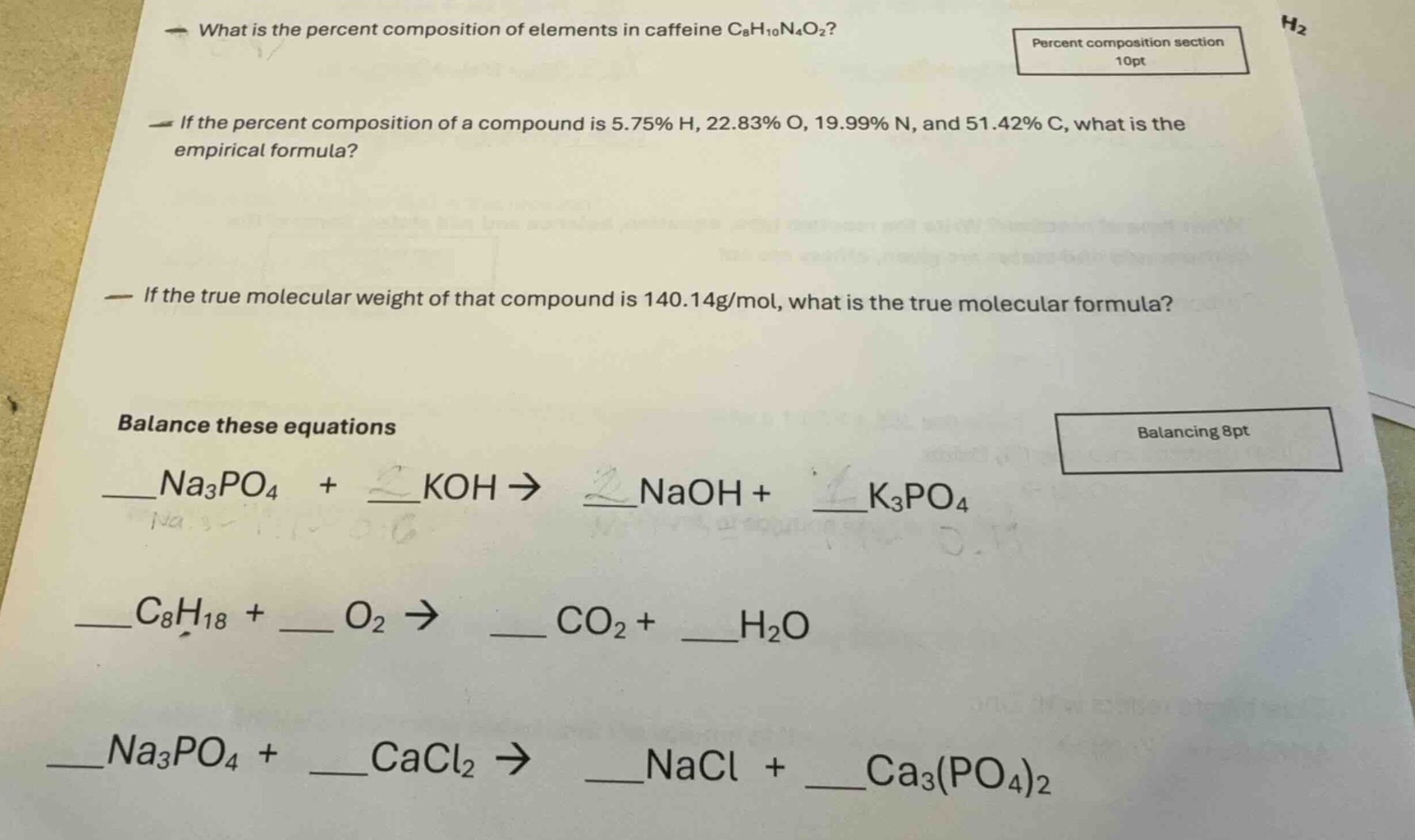 what is the percent composition of elements in caffeine c₈h₁₀n₄o₂? perc…