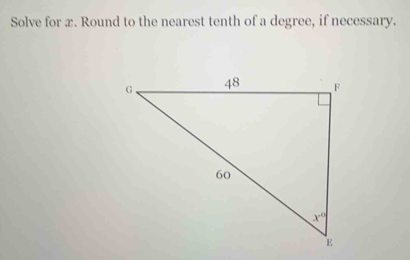 solve for x. round to the nearest tenth of a degree, if necessary. tria…