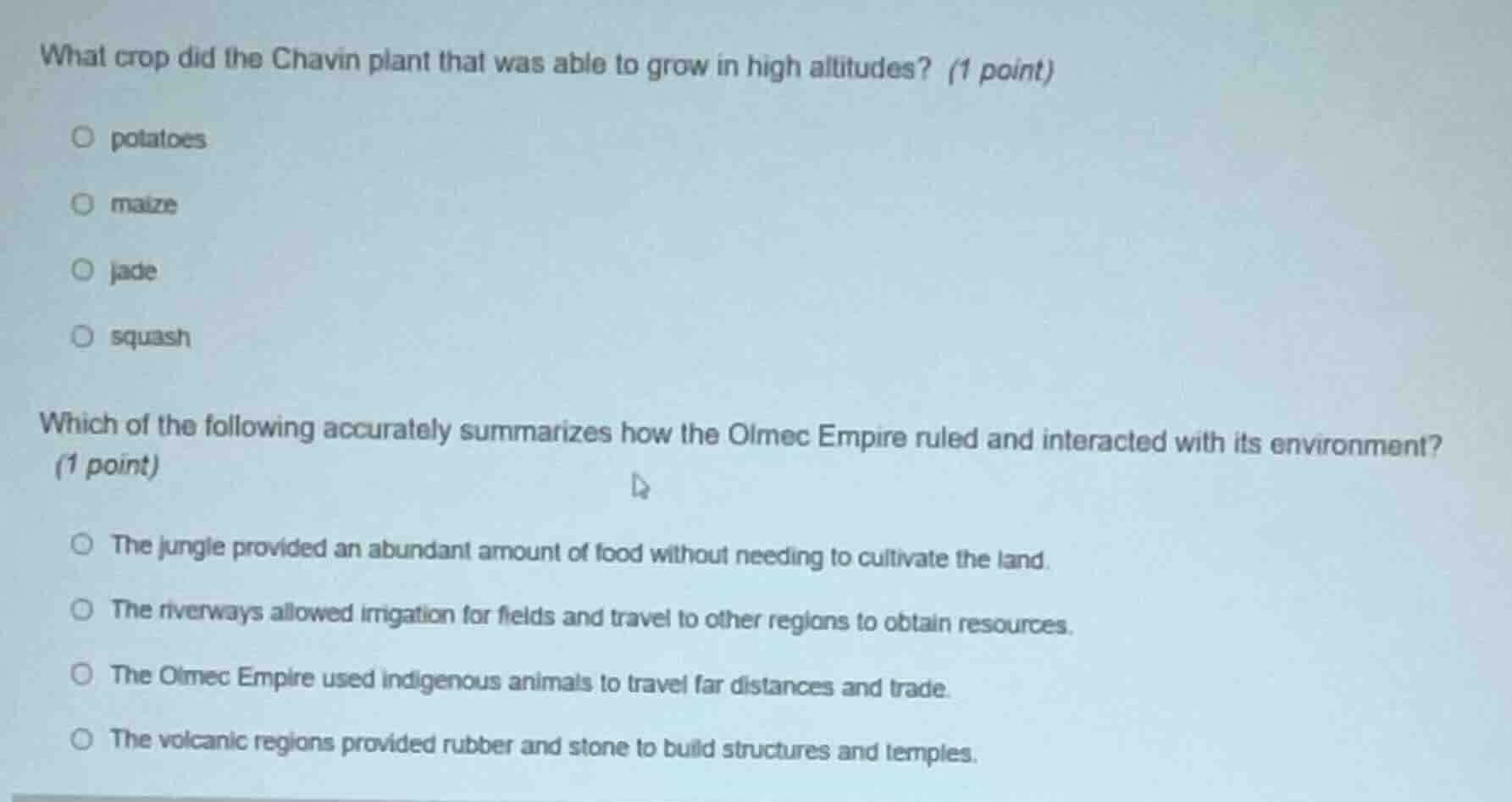 what crop did the chavin plant that was able to grow in high altitudes?…