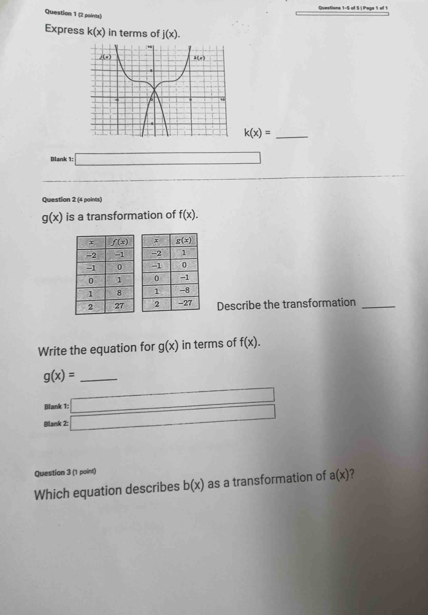 question 1 (2 points) express k(x) in terms of j(x). graph of j(x) and …