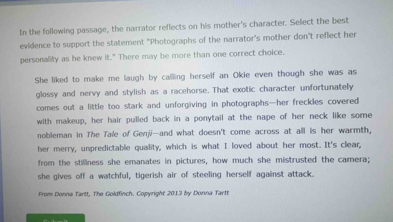 in the following passage, the narrator reflects on his mothers characte…