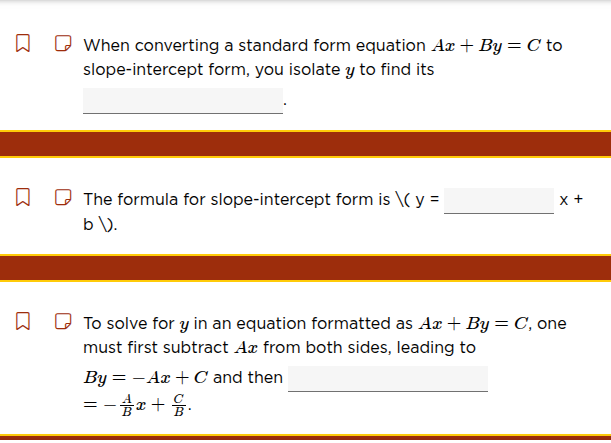 when converting a standard form equation $ax + by = c$ to slope - inter…