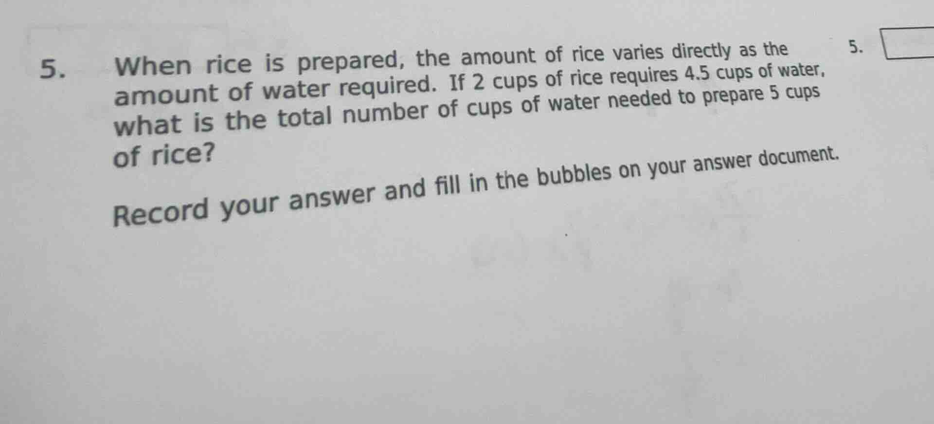 5. when rice is prepared, the amount of rice varies directly as the amo…
