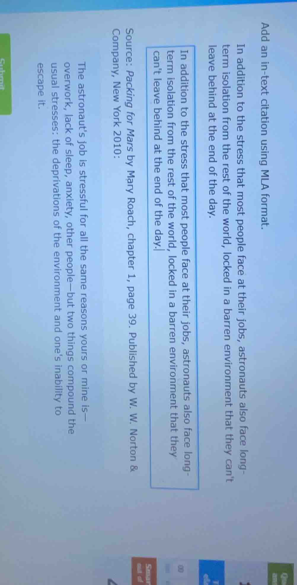 add an in-text citation using mla format. in addition to the stress tha…