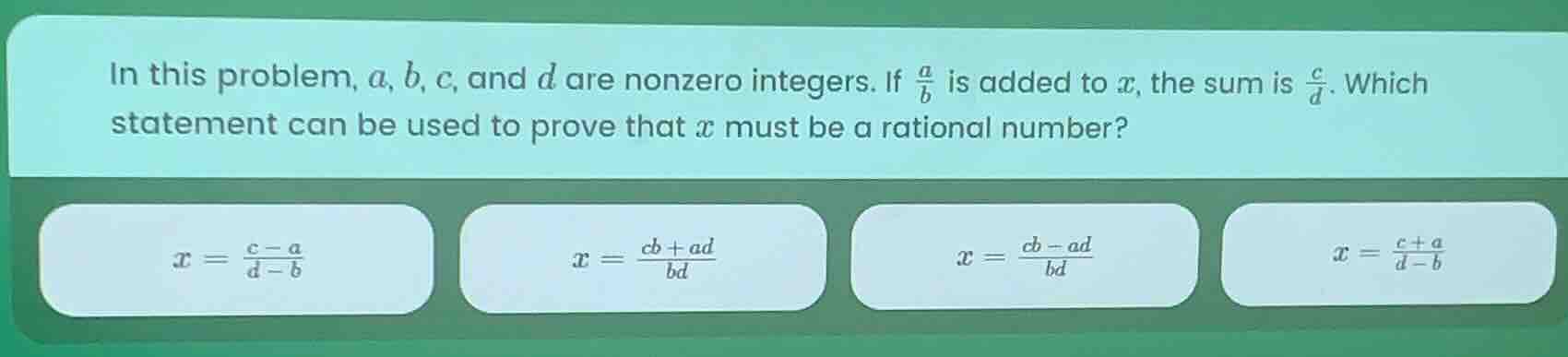 in this problem, (a), (b), (c), and (d) are nonzero integers. if (\frac…
