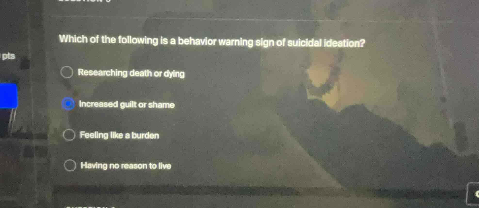 which of the following is a behavior warning sign of suicidal ideation?…