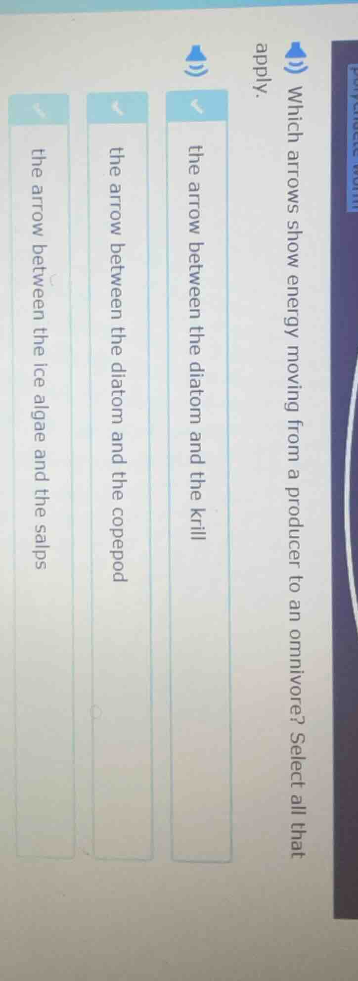 which arrows show energy moving from a producer to an omnivore? select …