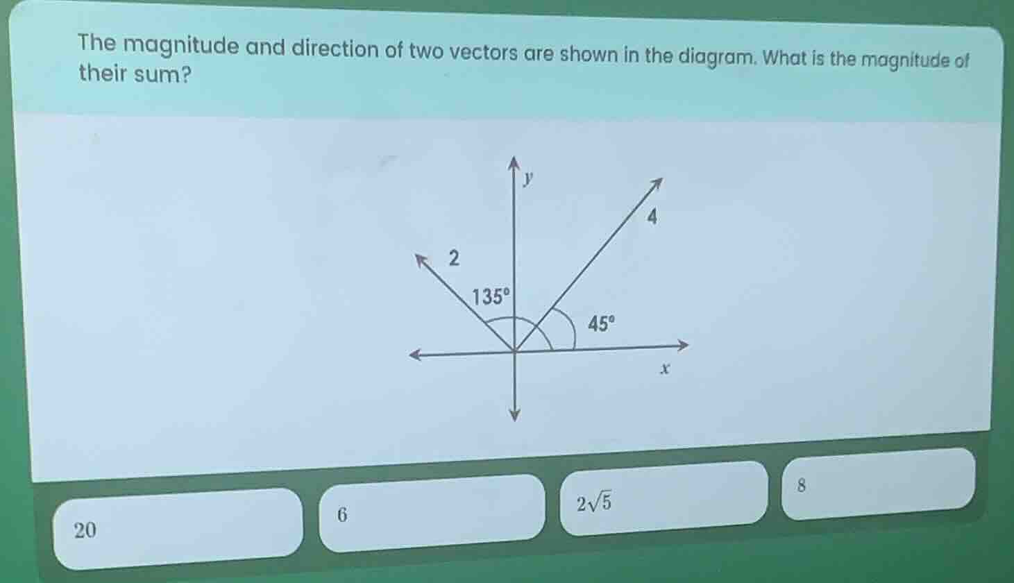 the magnitude and direction of two vectors are shown in the diagram. wh…