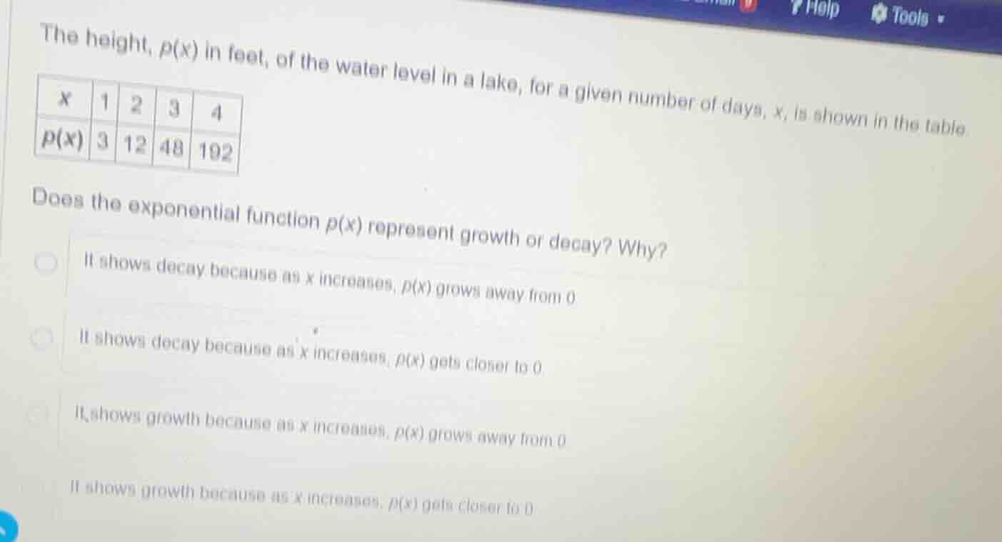 the height, p(x) in feet, of the water level in a lake, for a given num…