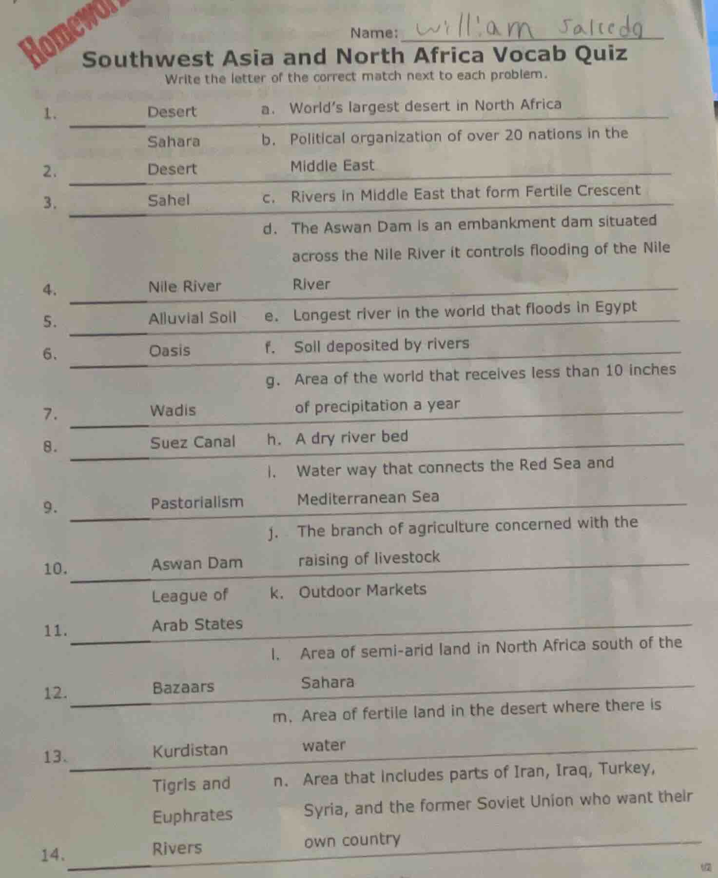 name: william salceda southwest asia and north africa vocab quiz write …