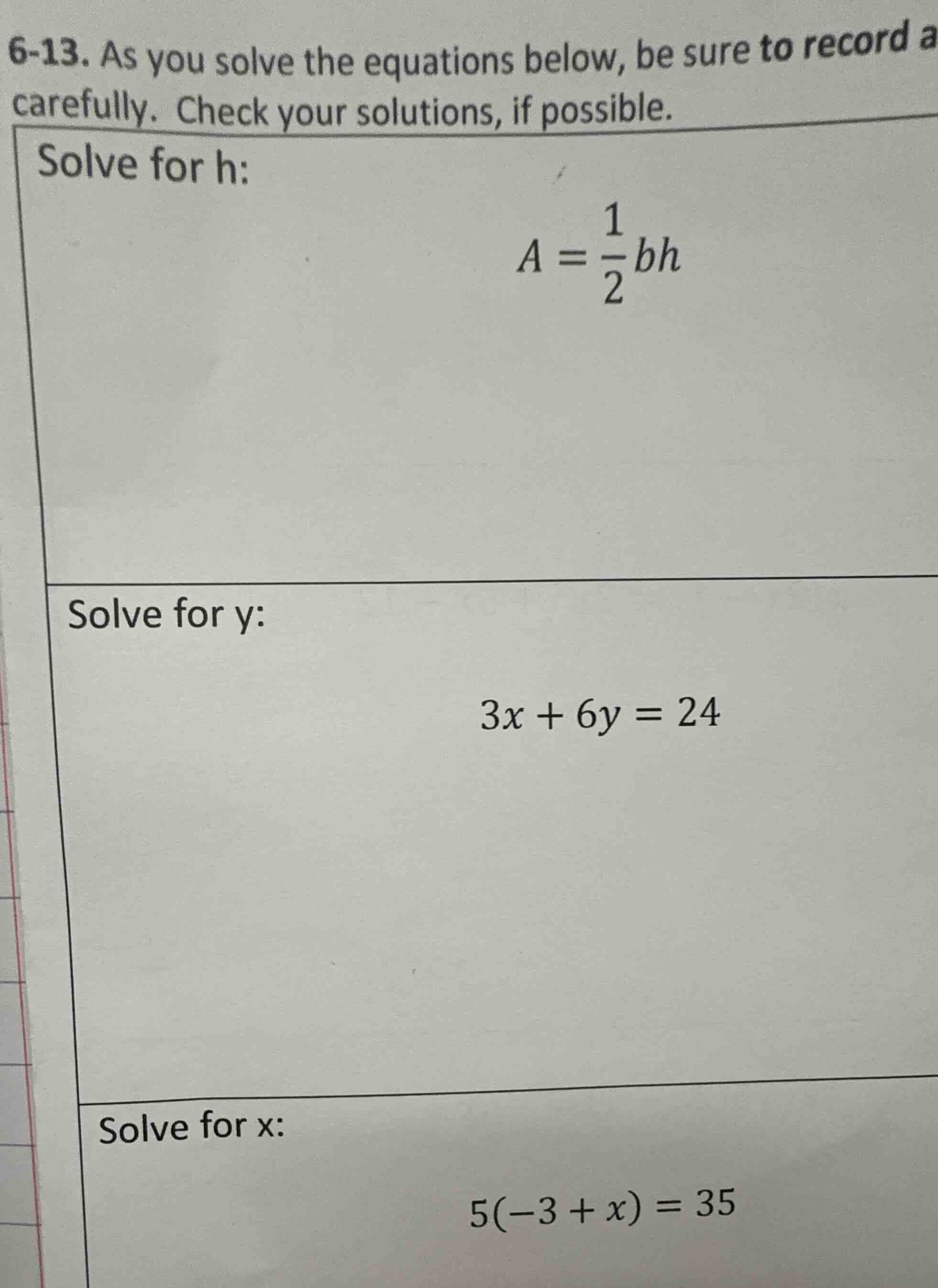 6-13. as you solve the equations below, be sure to record a carefully. …
