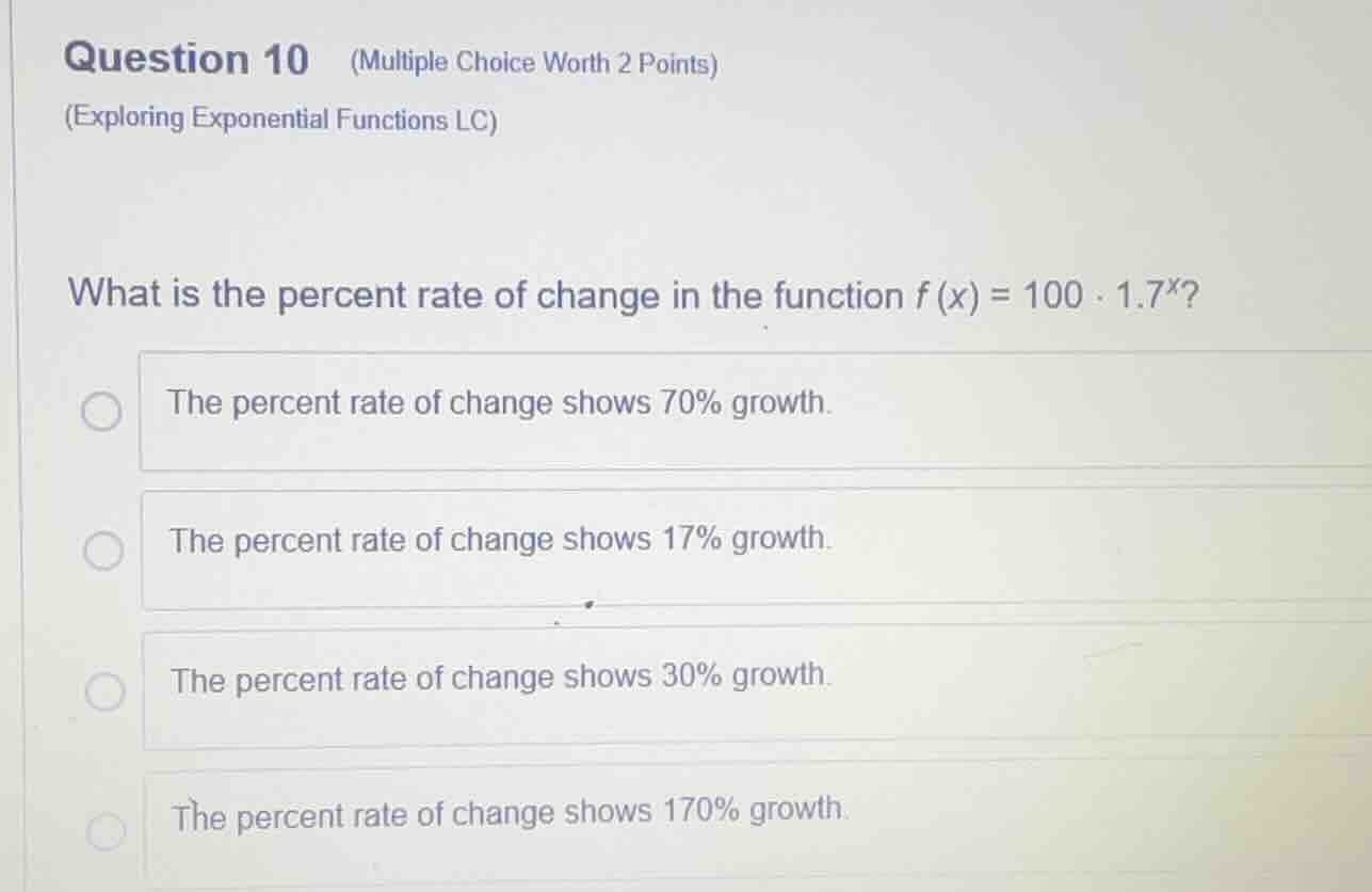 question 10 (multiple choice worth 2 points) (exploring exponential fun…