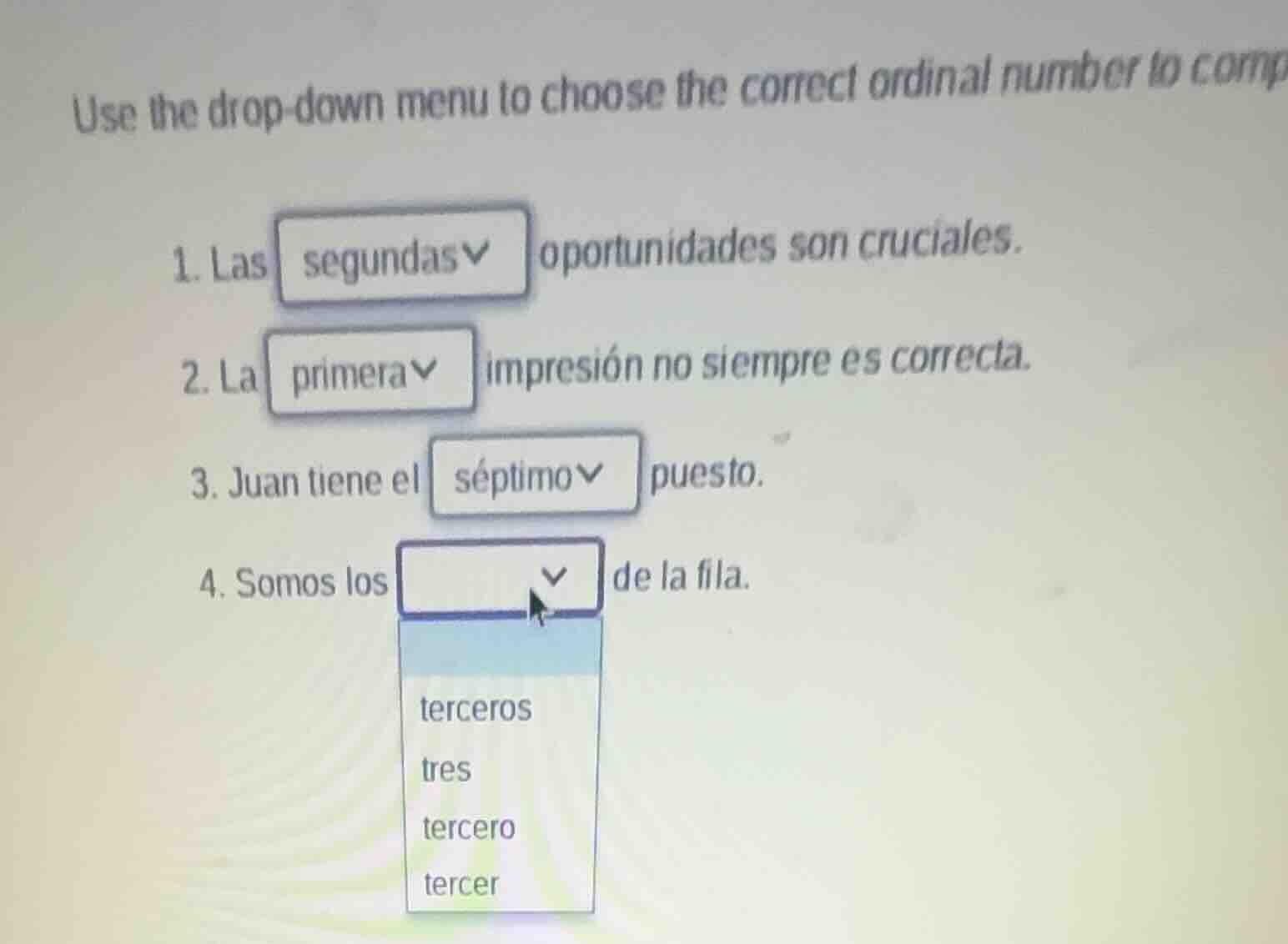 use the drop - down menu to choose the correct ordinal number to comp 1…