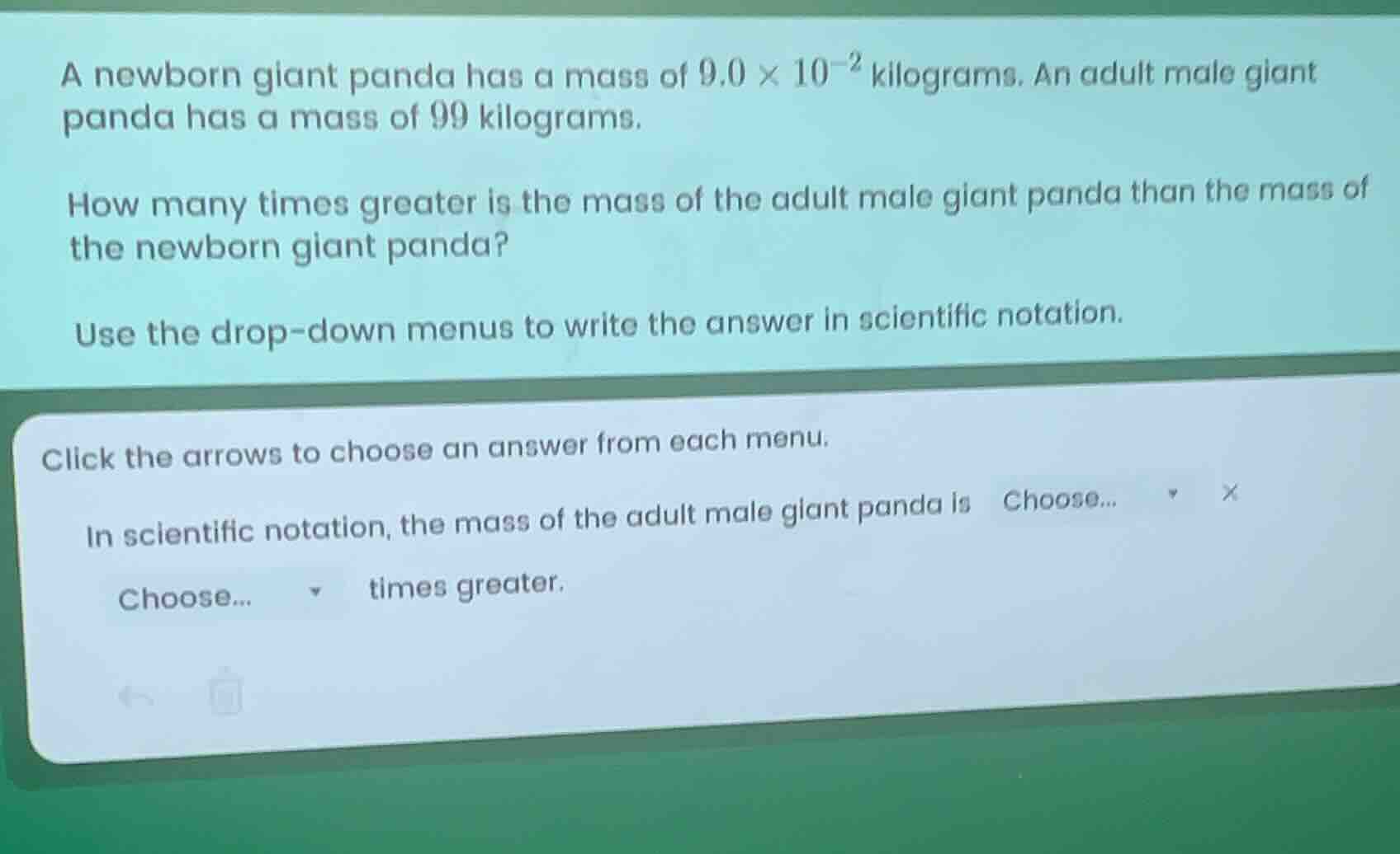 a newborn giant panda has a mass of $9.0 \\times 10^{-2}$ kilograms. an…