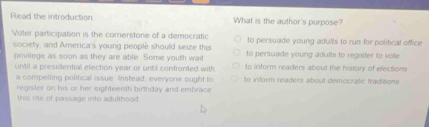 read the introduction voter participation is the cornerstone of a democ…