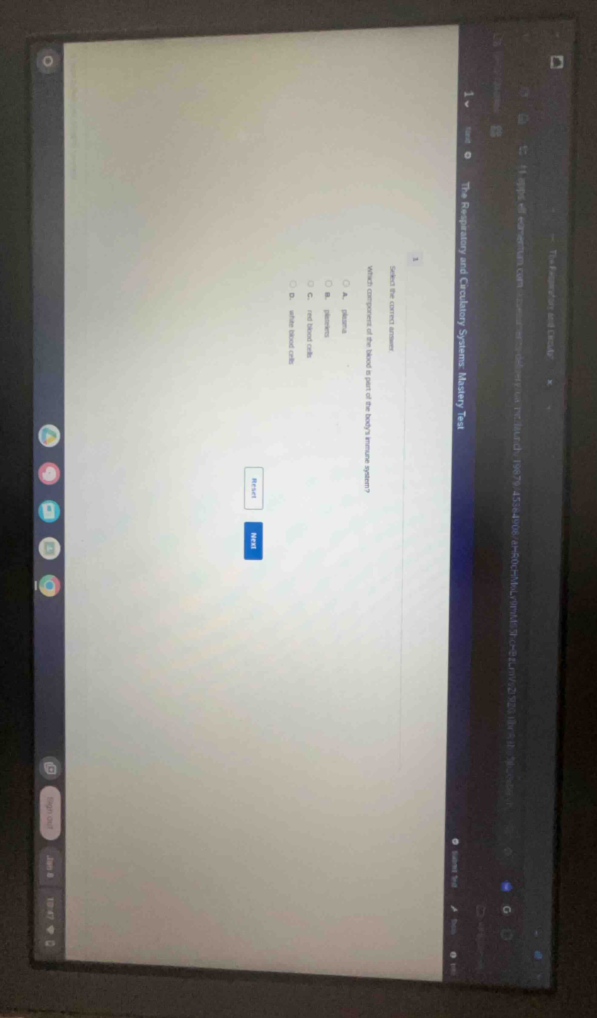 select the correct answer. which component of the blood is part of the …