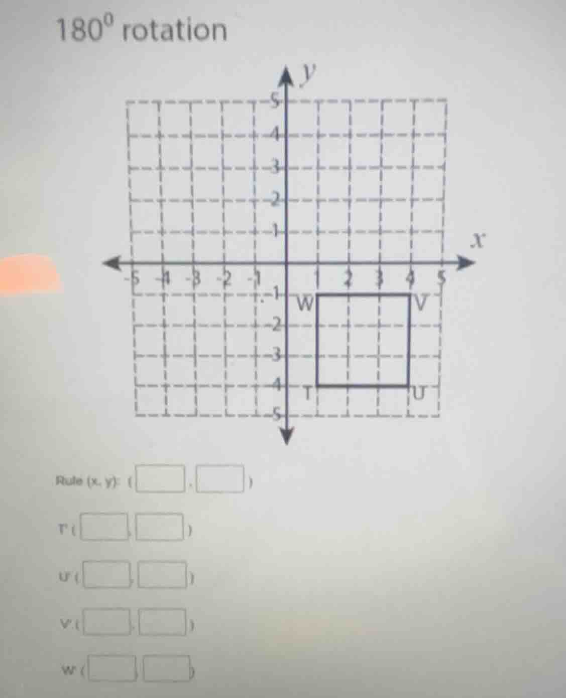 180⁰ rotation rule (x, y): (□, □) t (□, □) u (□, □) v (□, □) w (□, □)