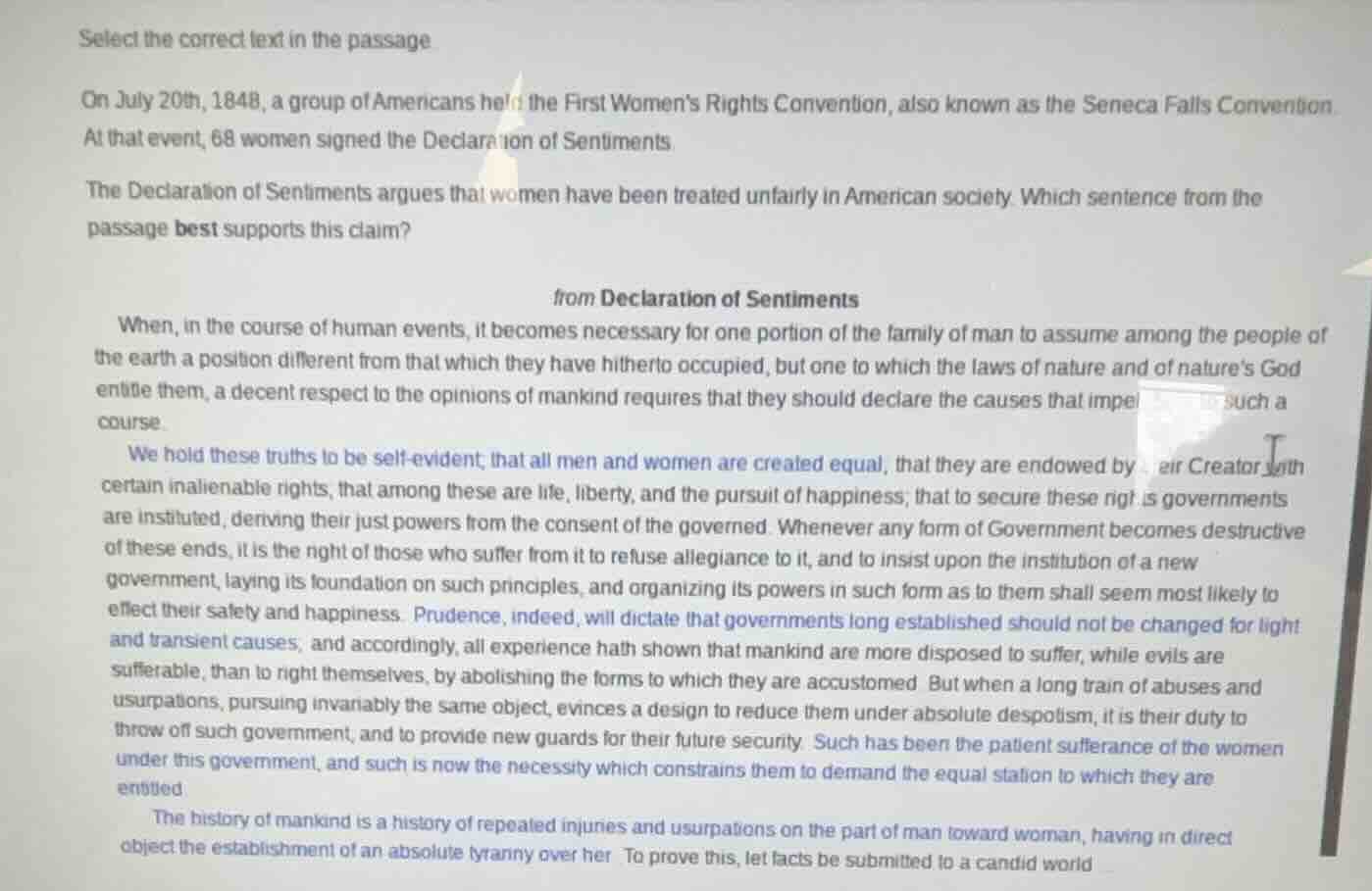 select the correct text in the passage on july 20th, 1848, a group of a…