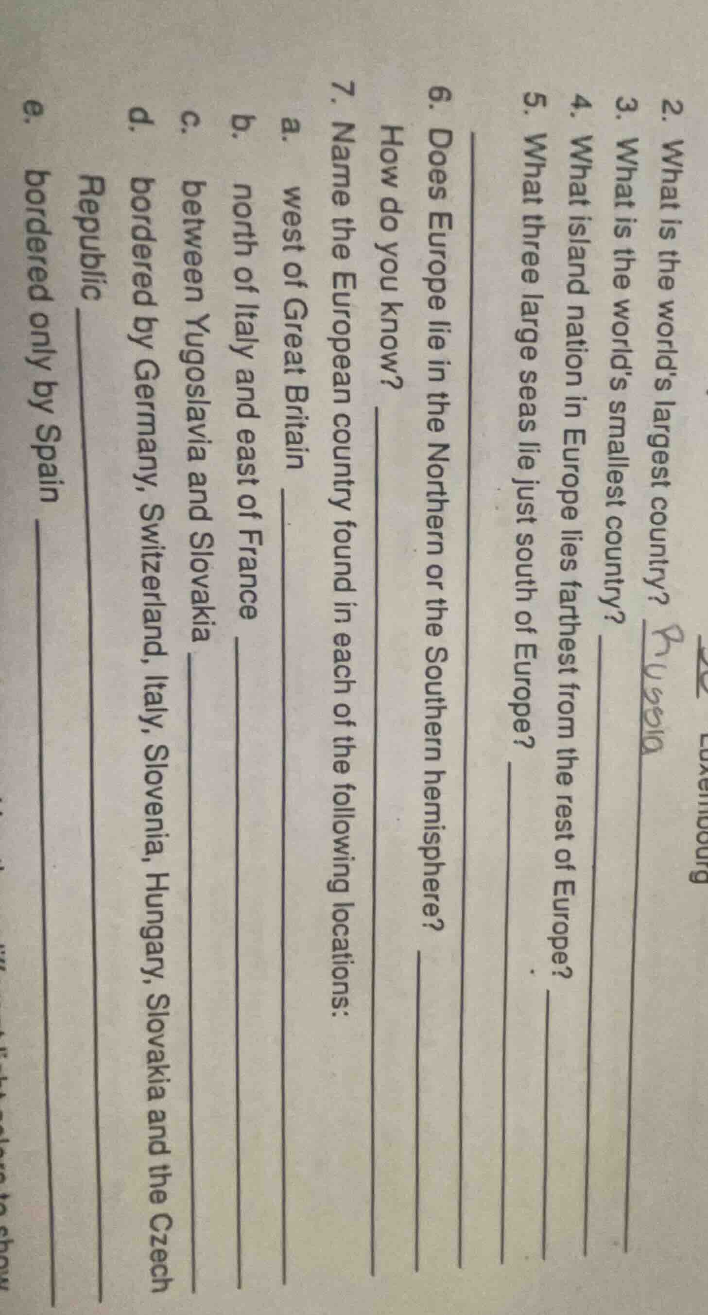 2. what is the worlds largest country?\ 3. what is the worlds smallest …