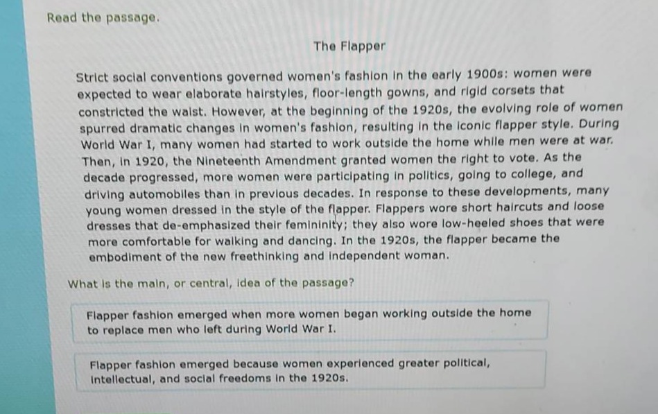 read the passage. the flapper strict social conventions governed womens…