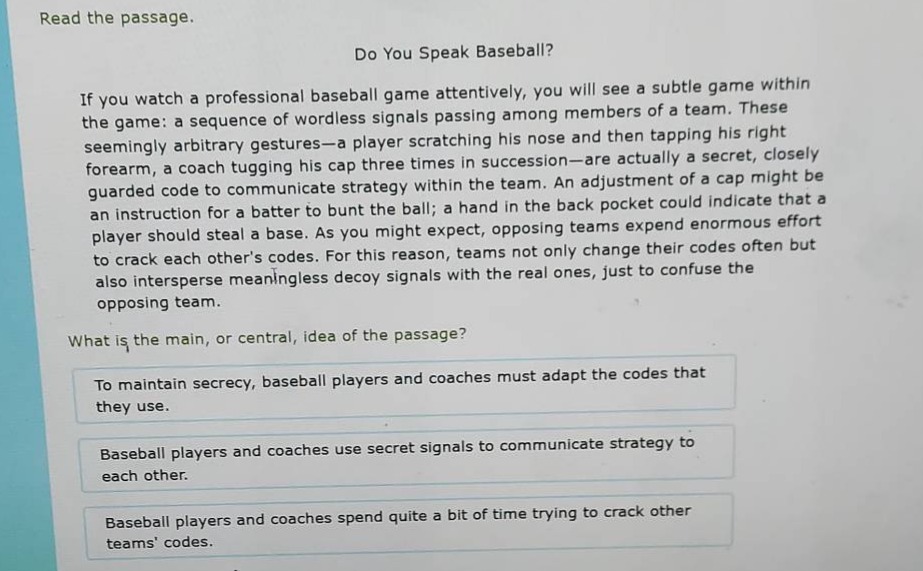 read the passage. do you speak baseball? if you watch a professional ba…