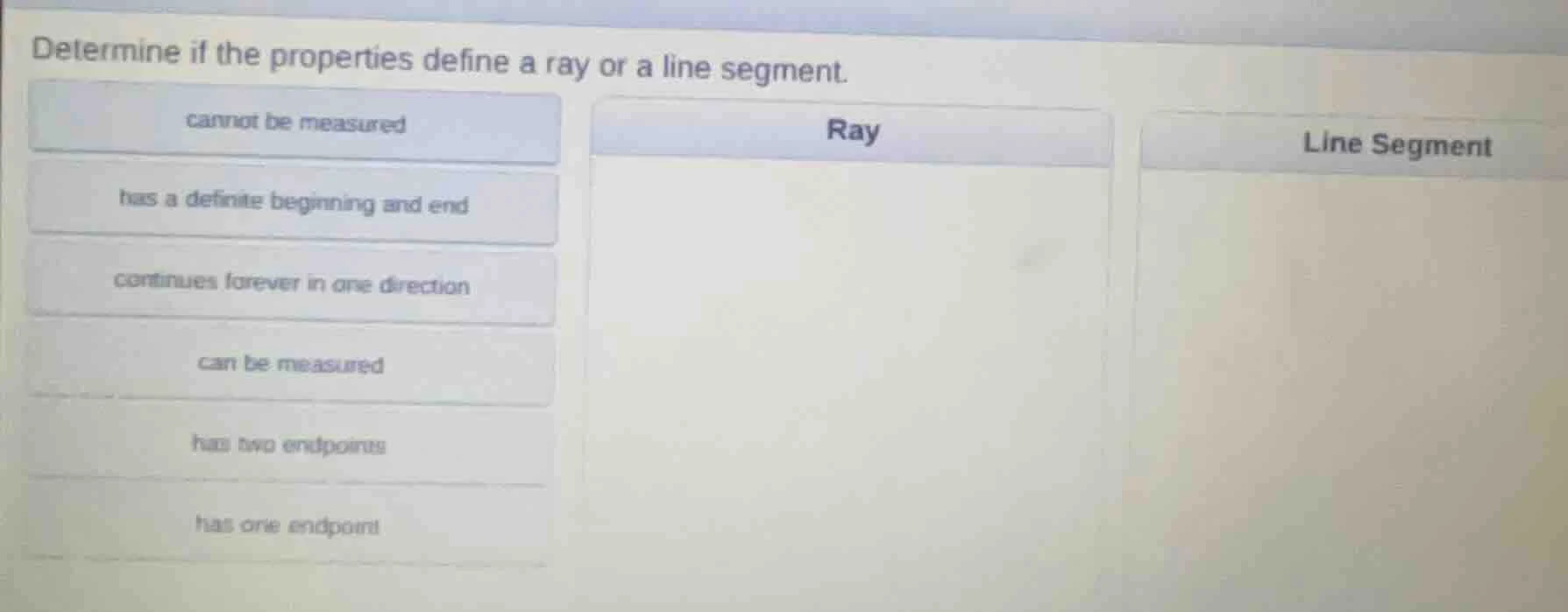 determine if the properties define a ray or a line segment. cannot be m…