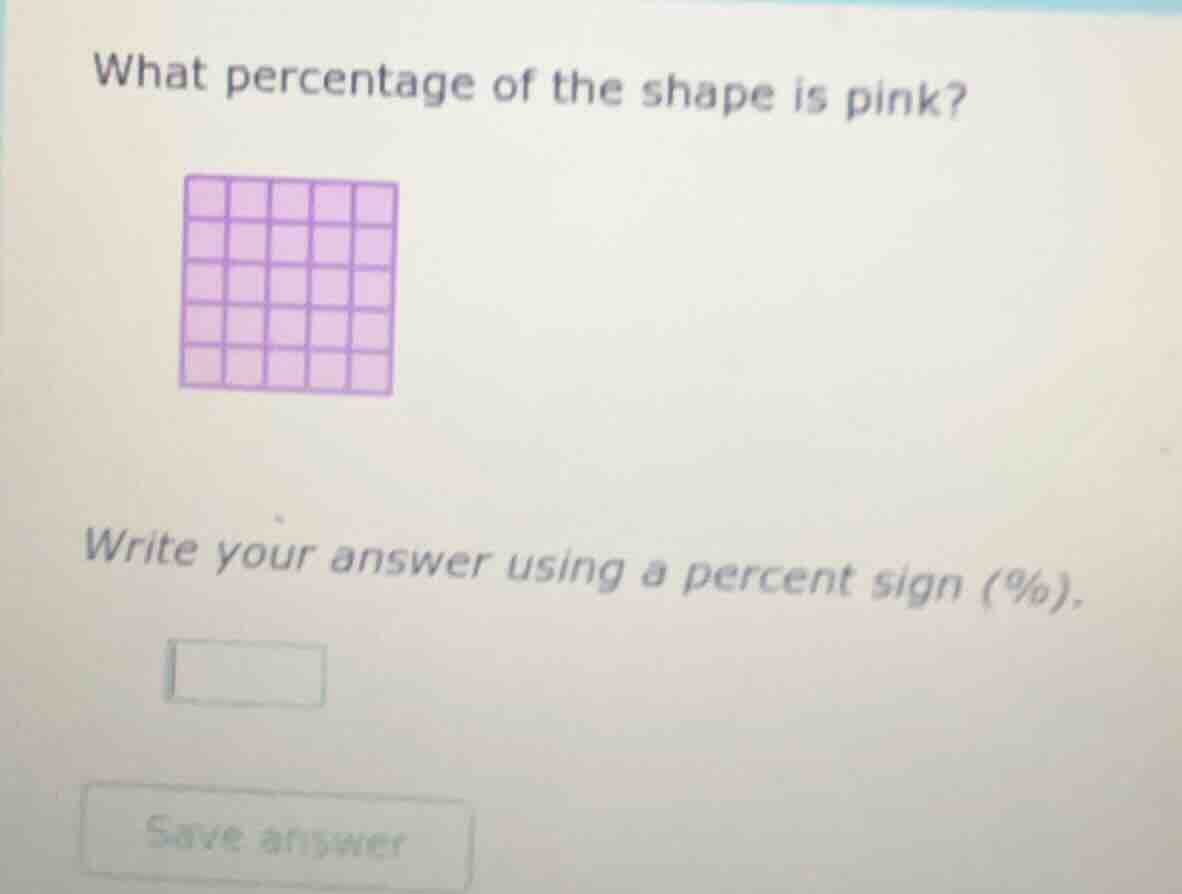 what percentage of the shape is pink? image of a 5x5 grid filled with p…