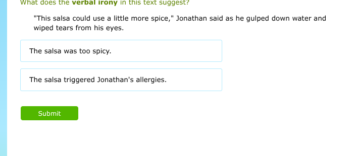what does the verbal irony in this text suggest? \this salsa could use …