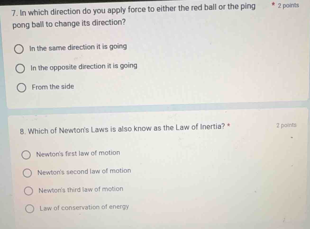 7. in which direction do you apply force to either the red ball or the …