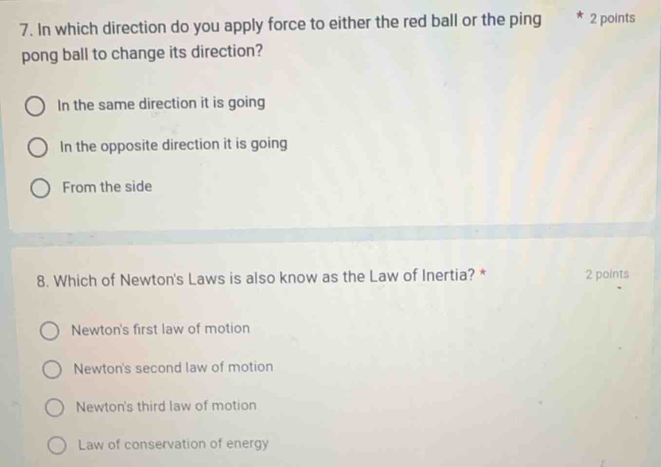7. in which direction do you apply force to either the red ball or the …