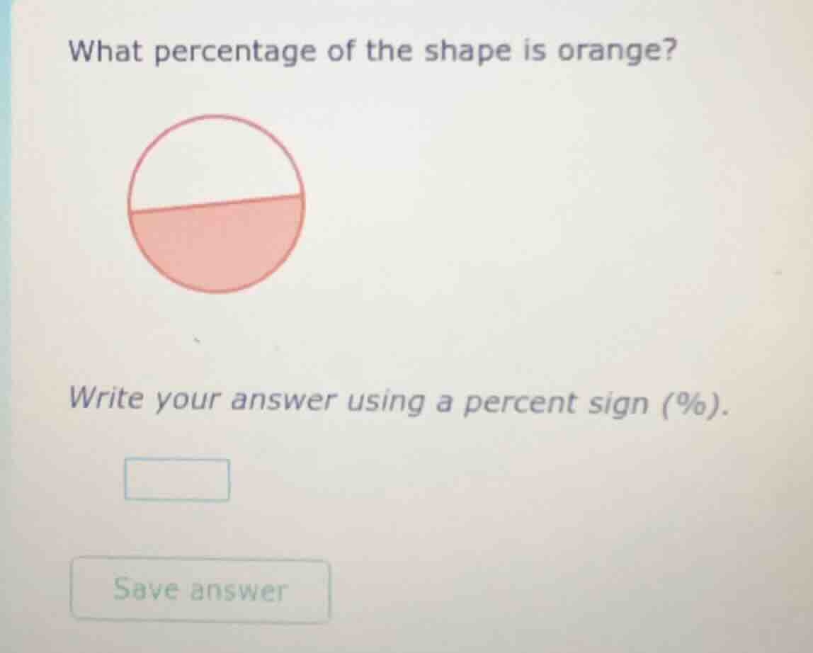what percentage of the shape is orange? image of a circle divided into …