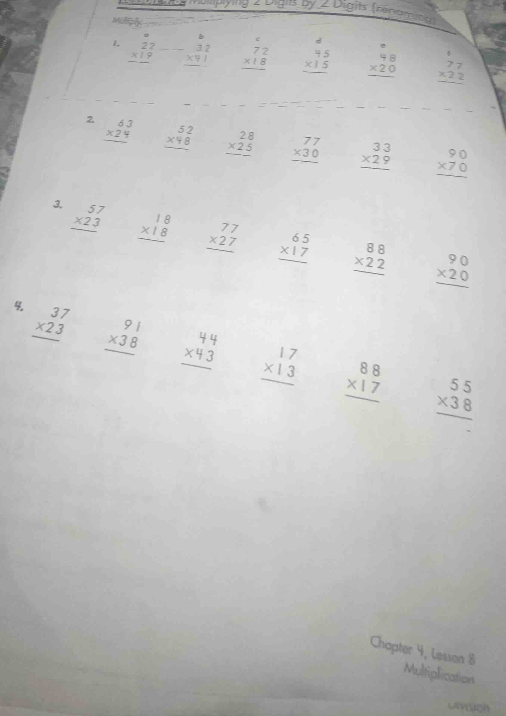 multiplying 2 digits by 2 digits (renaming) 1. ( \begin{array}{r} 22 \\…