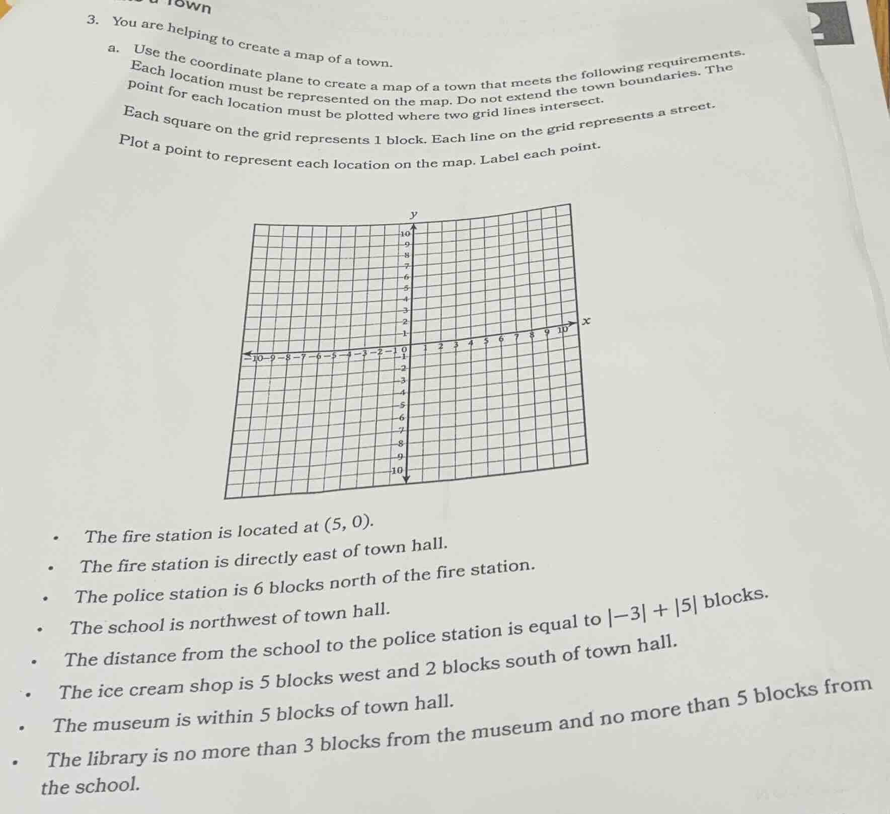 3. you are helping to create a map of a town. a. use the coordinate pla…
