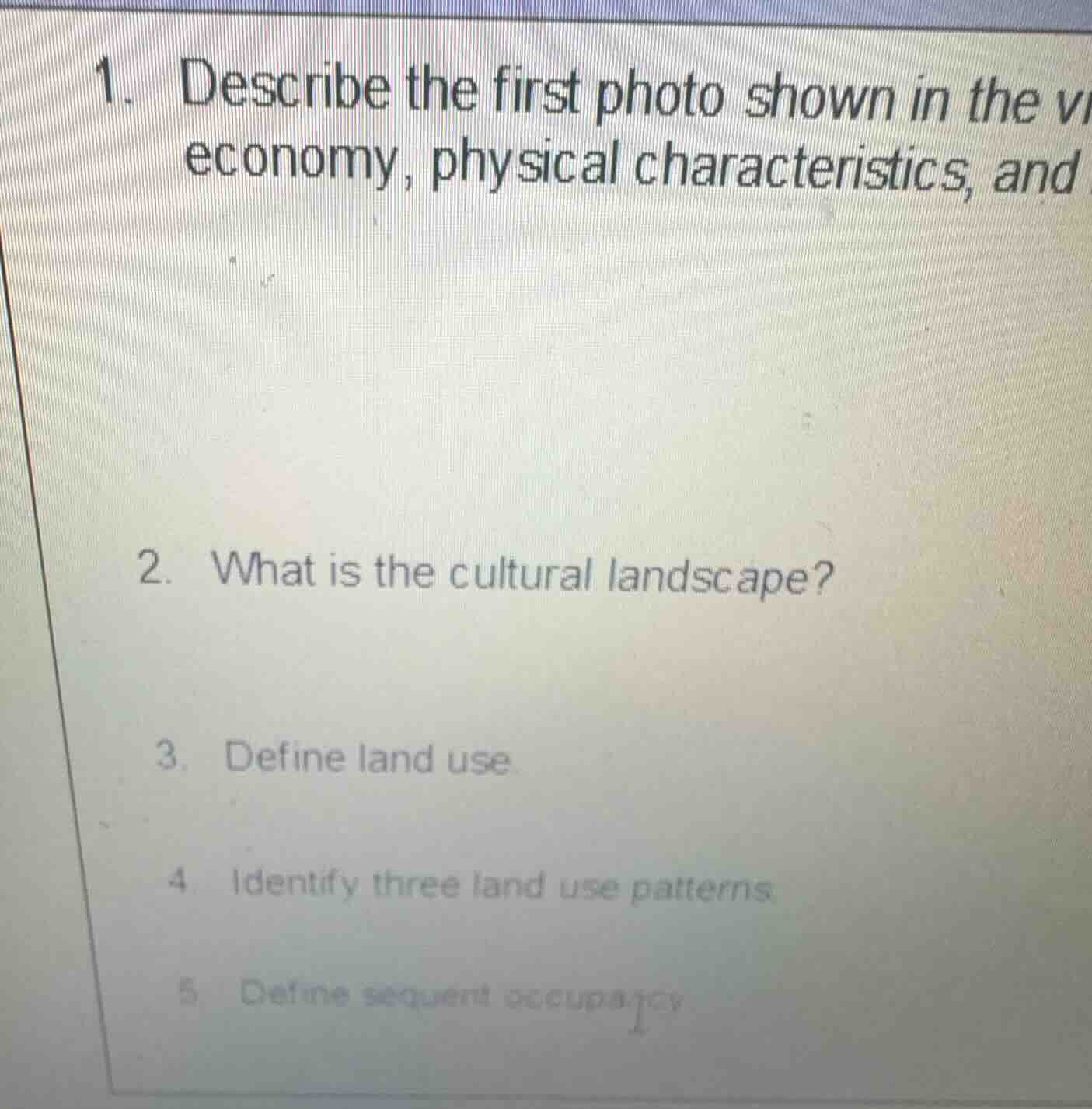 1. describe the first photo shown in the vi economy, physical character…