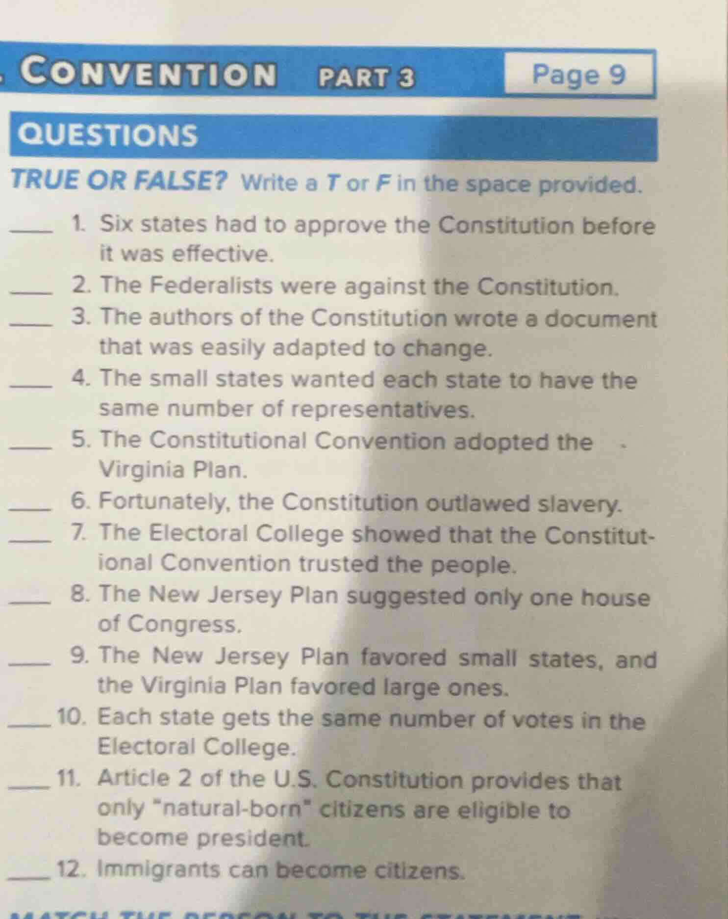 convention part 3 page 9 questions true or false? write a t or f in the…