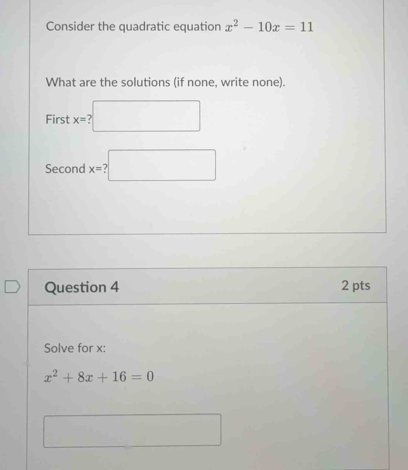 consider the quadratic equation $x^2 - 10x = 11$ what are the solutions…
